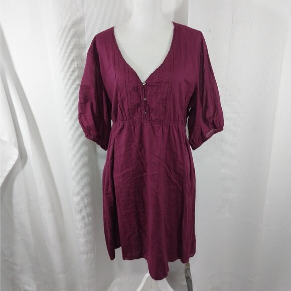 NWOT! OLD NAVY! BURGUNDY RED COTTON BOHO CHIC TIE BACK POUF SLEEVE DRESS! SZ XXL - Picture 2 of 11